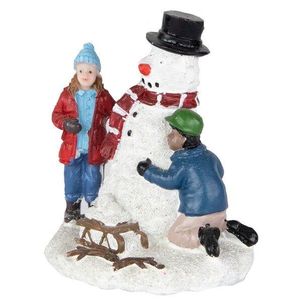 Children Build a Snowman Christmas Village Display Piece