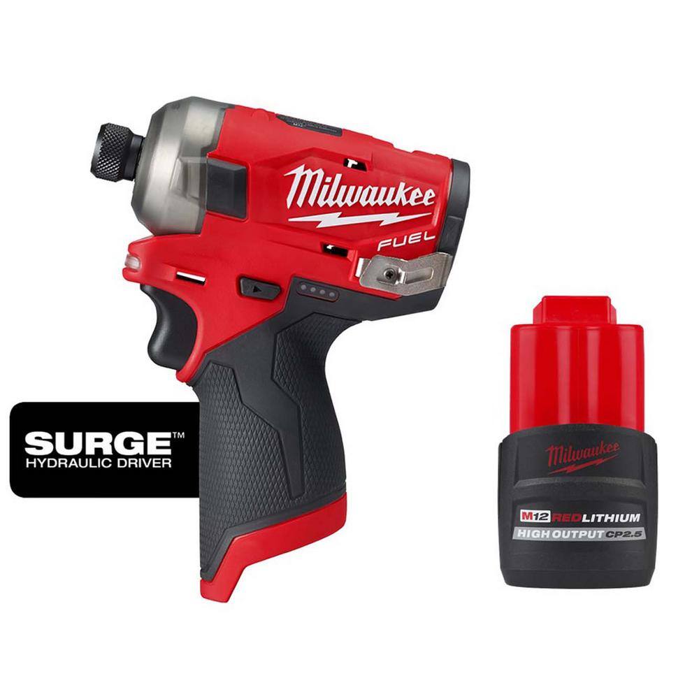 MW M12 FUEL SURGE 12V Lithium-Ion Brushless Cordless 14 in. Hex Impact Driver wHigh Output 2.5 Ah Battery 2551-20-48-11-2425