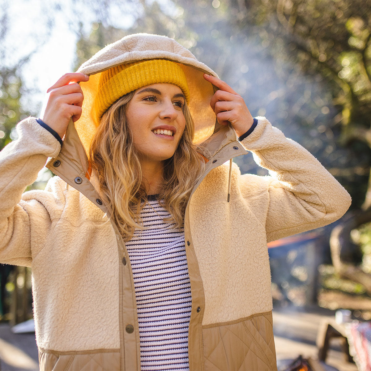 Dome Hooded Recycled Sherpa Jacket - Oatmeal