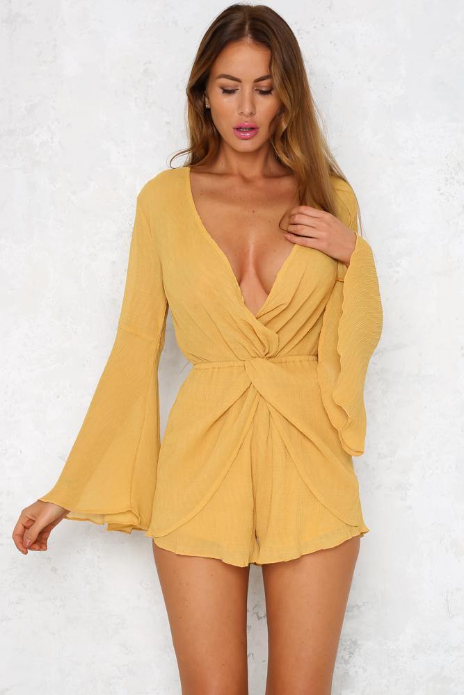 Knot Me Romper Mustard