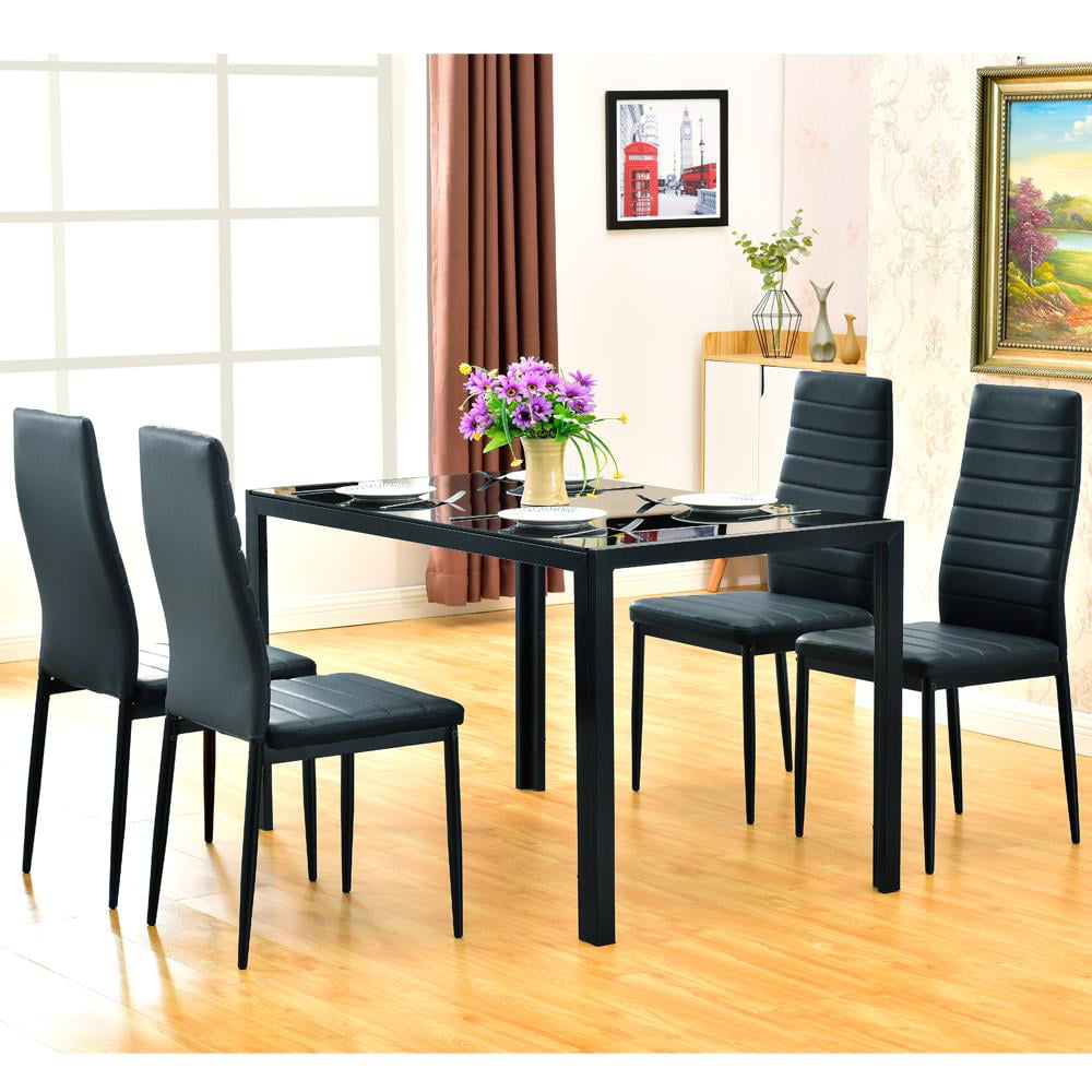 Zimtown 5 Pieces Modern Dining 29 Table Set 4 Chair Glass Metal Kitchen Room Breakfast Furniture