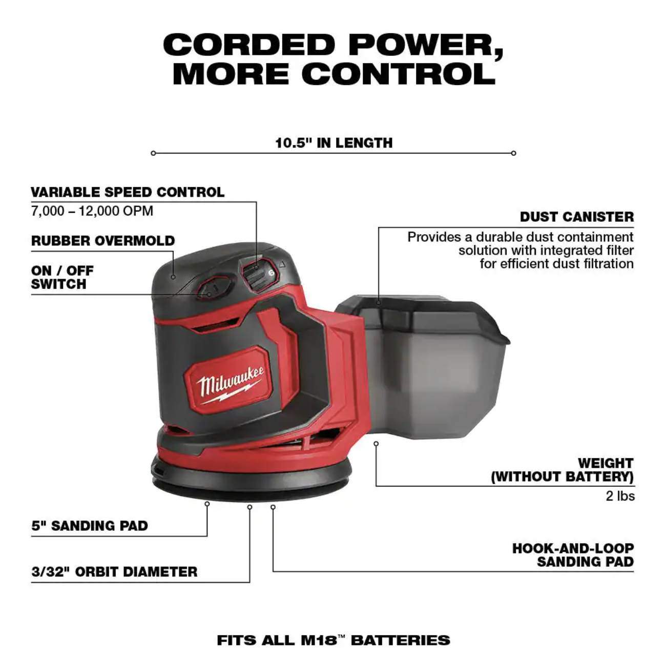 Milwaukee M18 18V Lithium-Ion Cordless 5 in. Random Orbit Sander (Tool-Only)