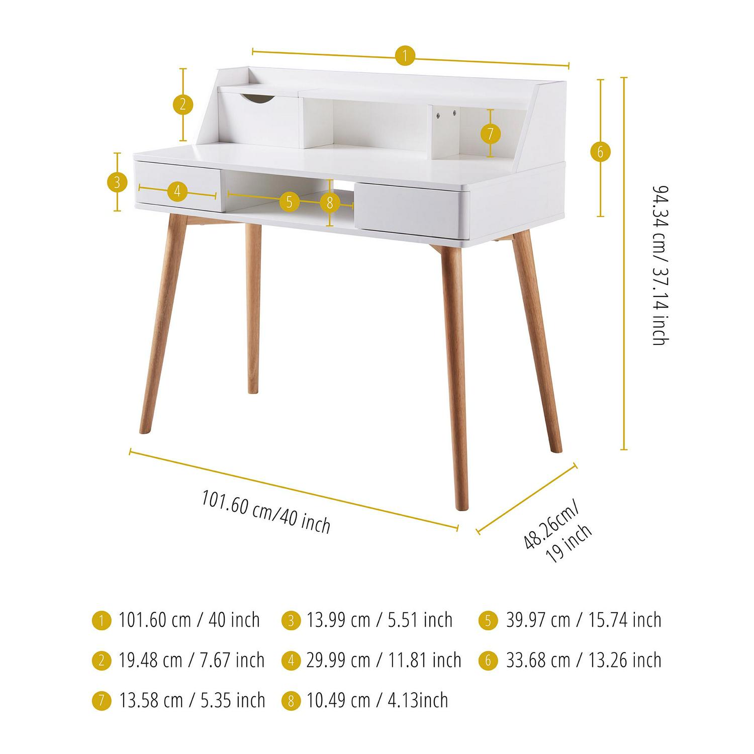 Teamson Home Creativo Wooden Writing Desk with Storage， White/Natural