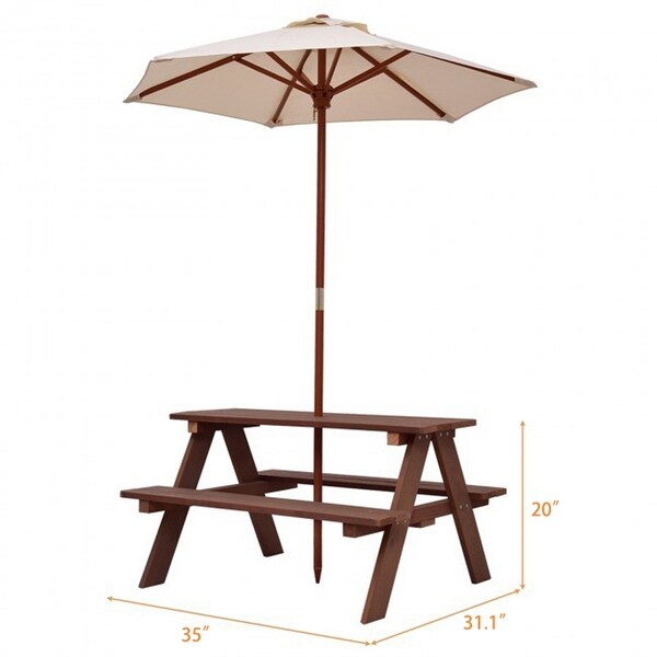 Outdoor 4Seat Kid's Picnic Table Bench with Umbrella