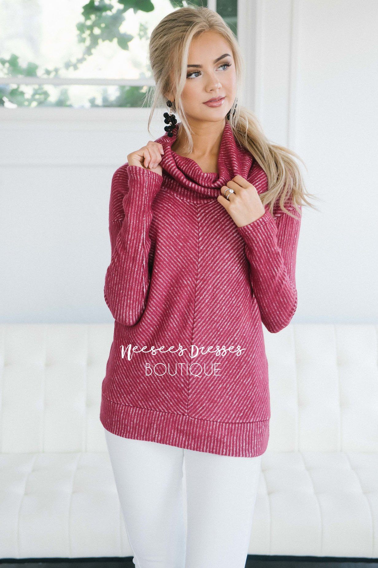 Textured Burgundy Cowl Neck Sweater