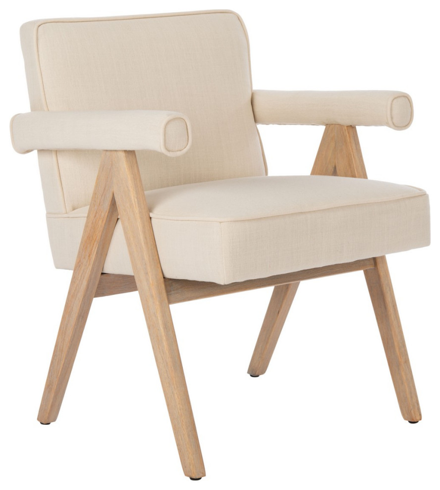 Katie Mid Century Arm Chair Bone Linen/ Whitewash   Midcentury   Armchairs And Accent Chairs   by Peachtree Fine Furniture  Houzz