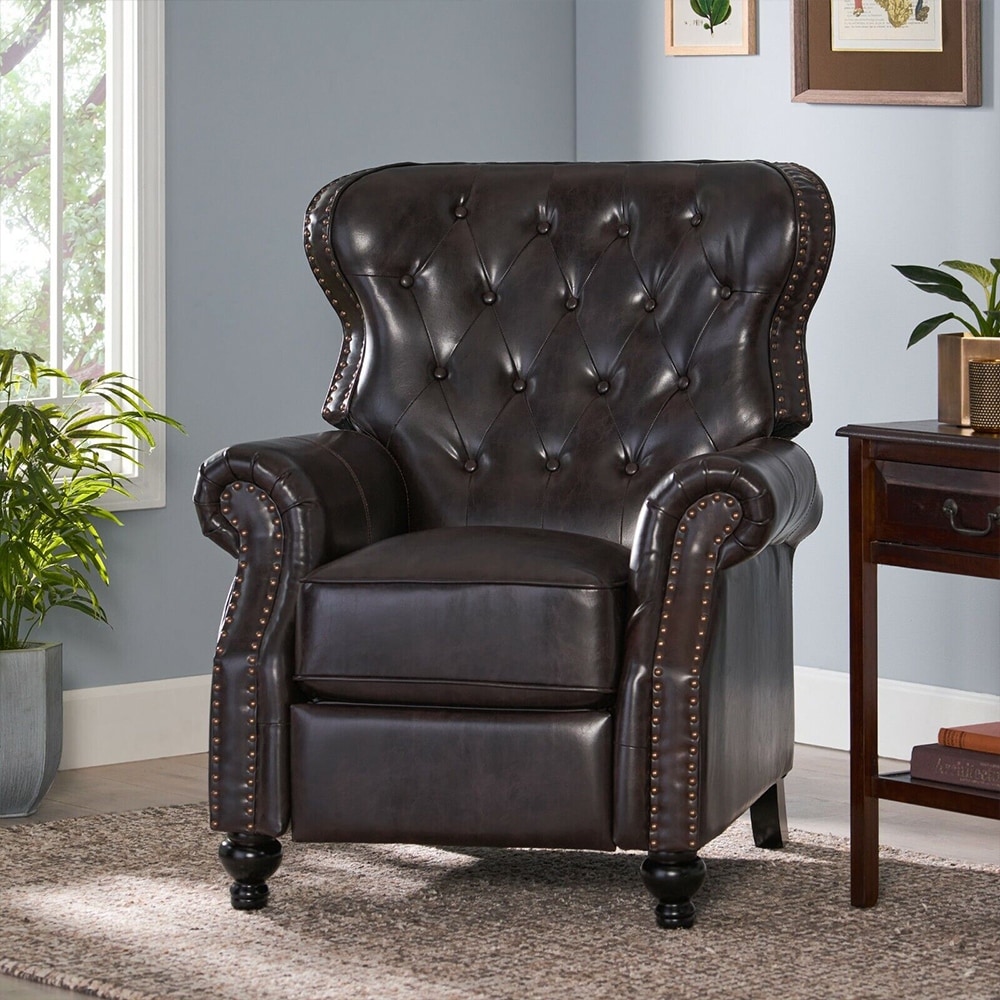 Contemporary Tufted Recliner with Nailhead Trim Brown   36\