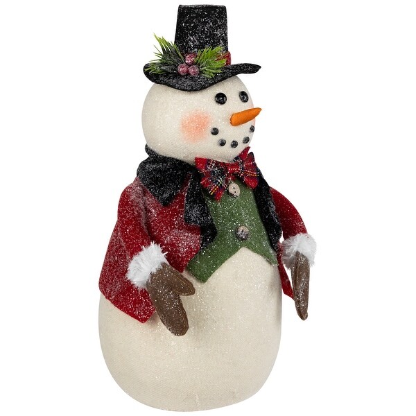 Glittered Snowman with Vest and Bow Tie Christmas Figure