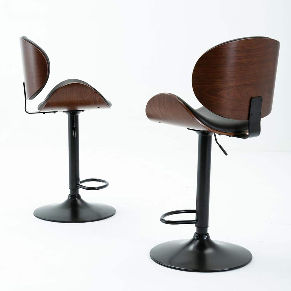 46 in height Black Pu Wanut Wood Back Mental frame Stool height 28.74 in Bentwood Adjustable Bar Stools HM21222002