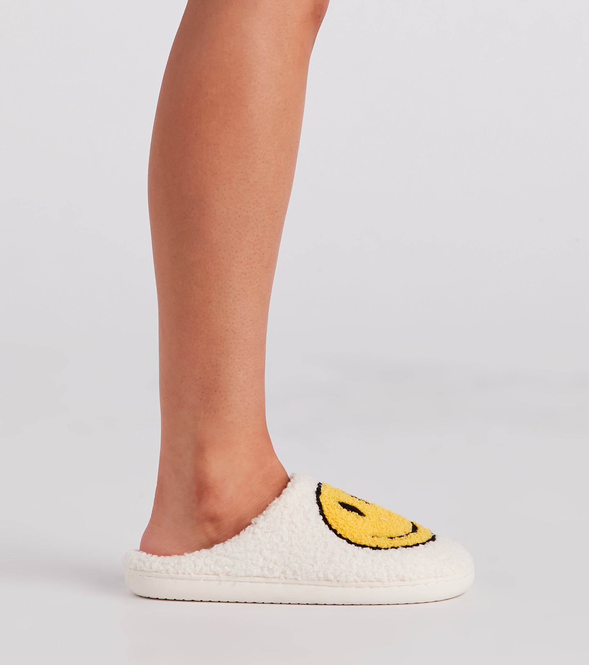 Be Happy Face Faux Sherpa Slippers