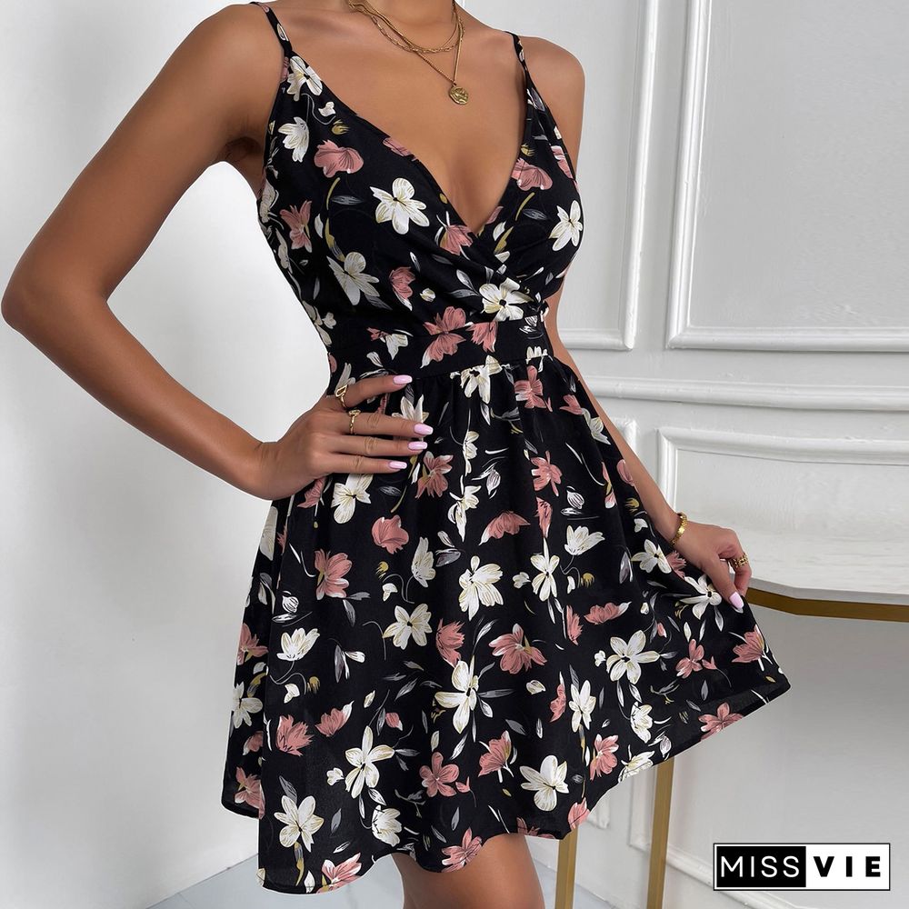 Sexy Deep V Slim Print Dress