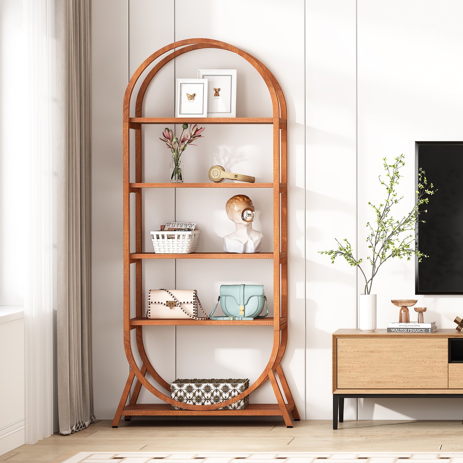 5-Tier Bookshelf, 70.8 Open Bookcase Arched Display Rack