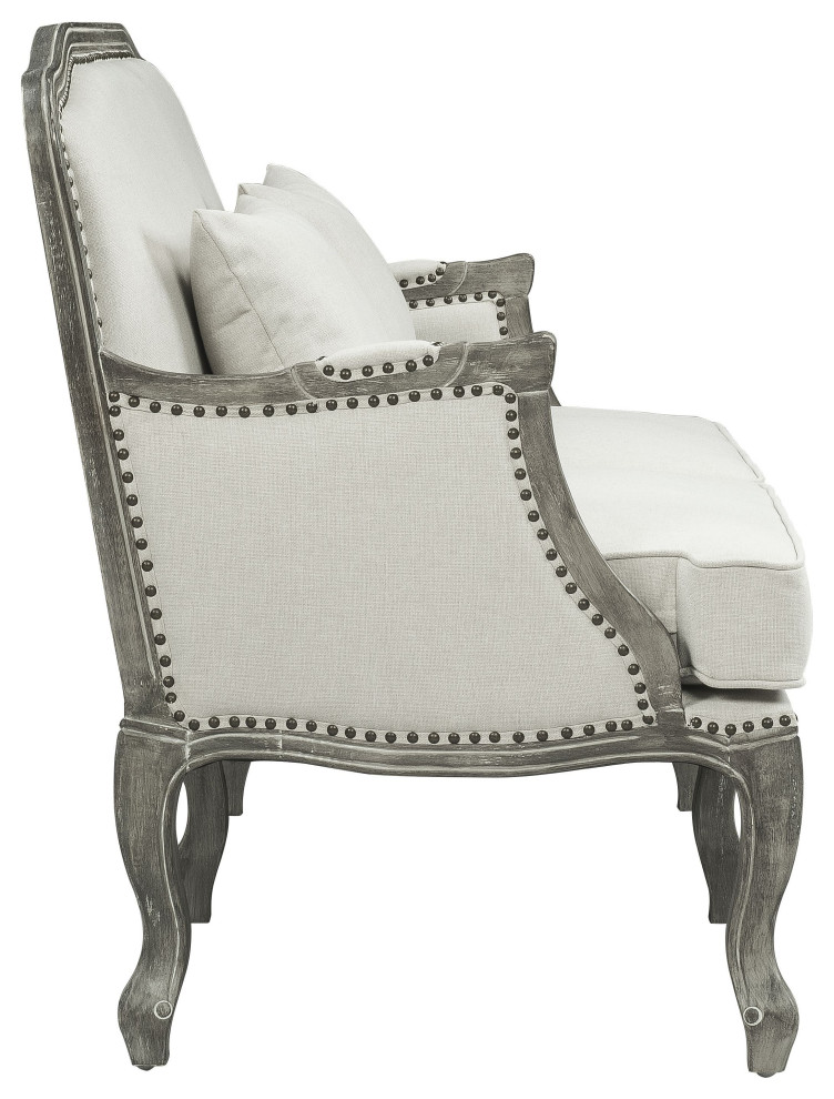 ACME Tania Loveseat w/2 Pillows in Cream Linen  ampBrown Finish   French Country   Loveseats   by Homesquare  Houzz