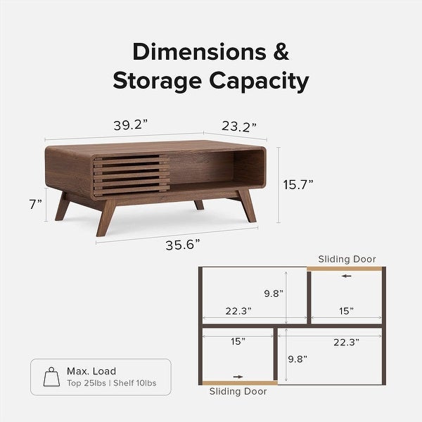 Mopio Ensley Mid-Century Modern Coffee Table with dual side storage， Centerpiece for your living room