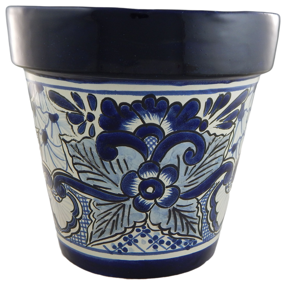 Mexican Ceramic Flower Pot Planter Folk Art Pottery Handmade Talavera 08   Mediterranean   Outdoor Pots And Planters   by Color y Tradicion  Houzz