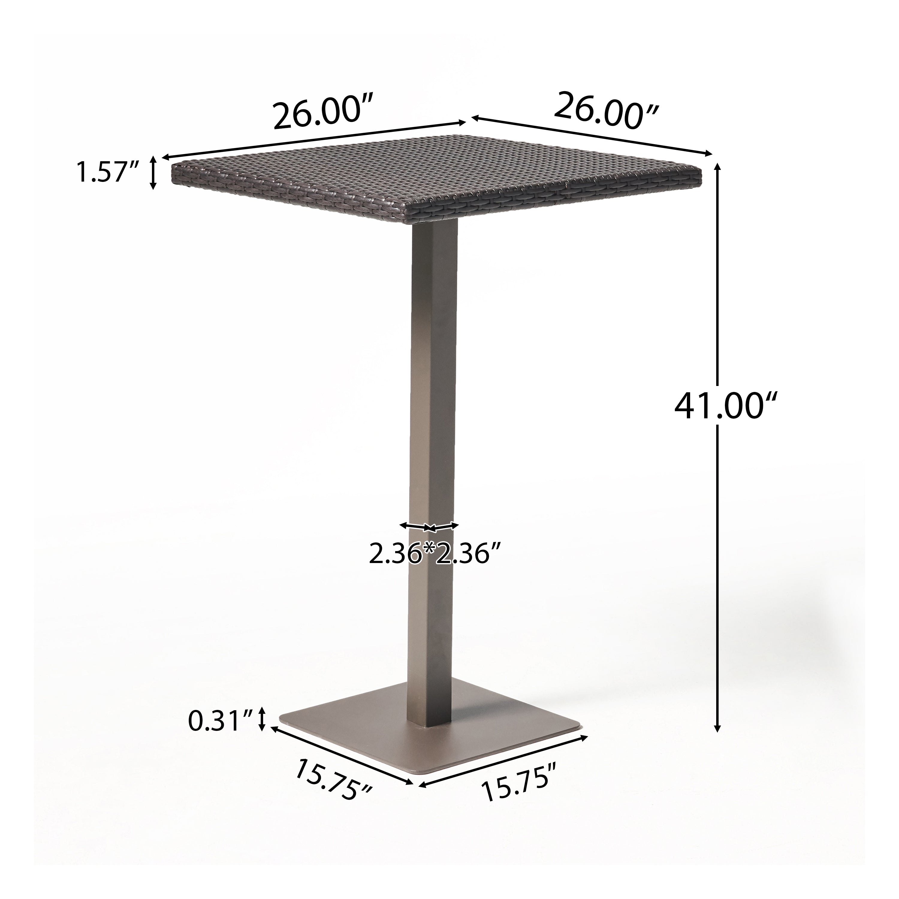 Dominique Outdoor 26 Inch Multi-brown Wicker Square Bar Table