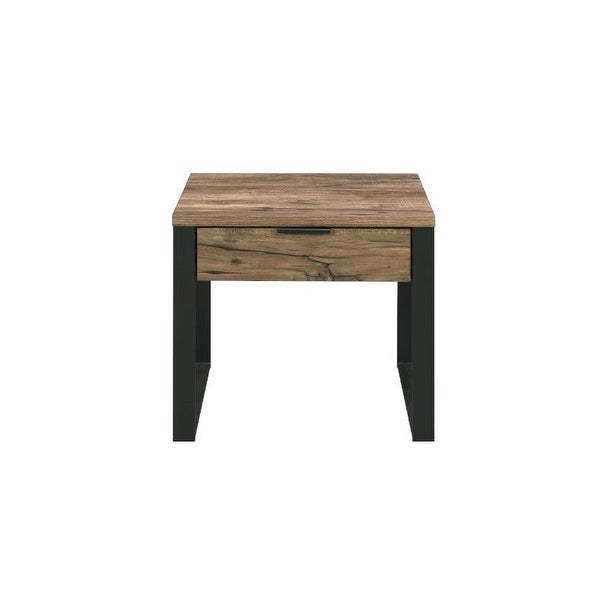 Industrial Style End Table with 1 Storage Drawer， Weathered Oak and Black Finish