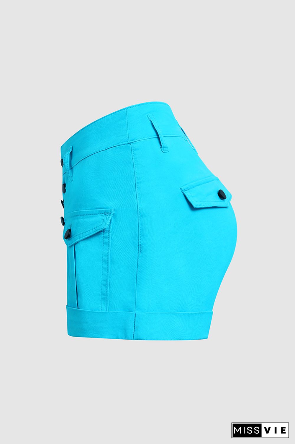 Flap Pocket Button Fly Cuff Hem Shorts