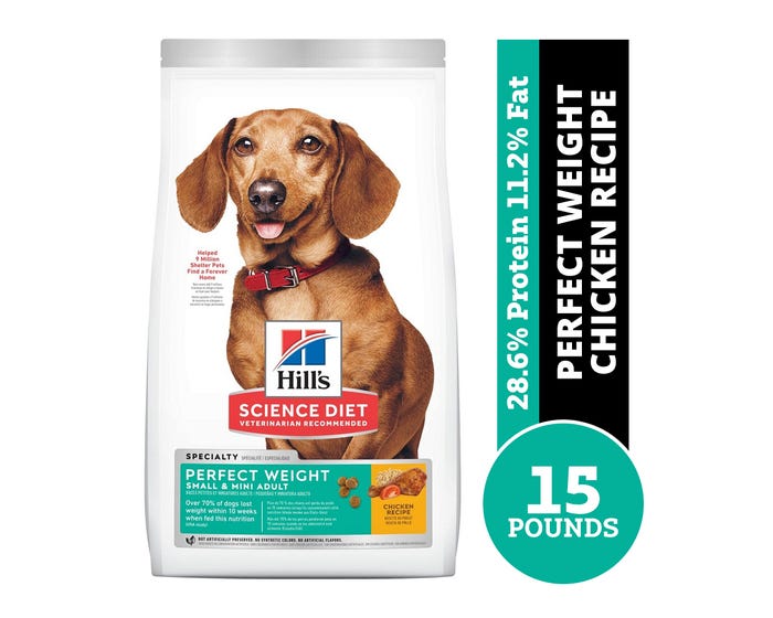 Hills Science Diet Perfect Weight Small  Mini Chicken Recipe Adult Dry Dog Food， 15 lb. Bag