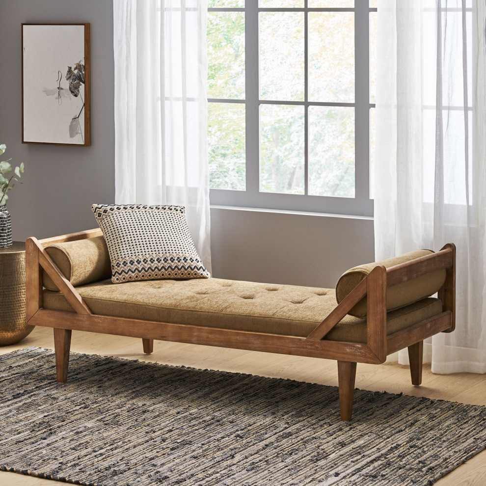 Huller Rustic Tufted Double End Chaise Lounge   Farmhouse   Indoor Chaise Lounge Chairs   by GDFStudio  Houzz