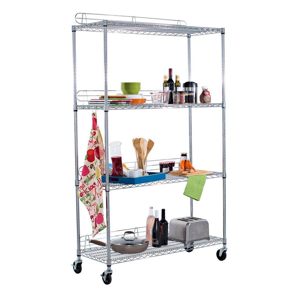 TRINITY Chrome 4-Tier Rolling Corner Steel Wire Shelving Unit (123 in. W x 77 in. H x 18 in. D) TBFZ-0905209