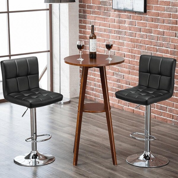 2PCS Faux Leather Adjustable Bar Stools for Home， Black