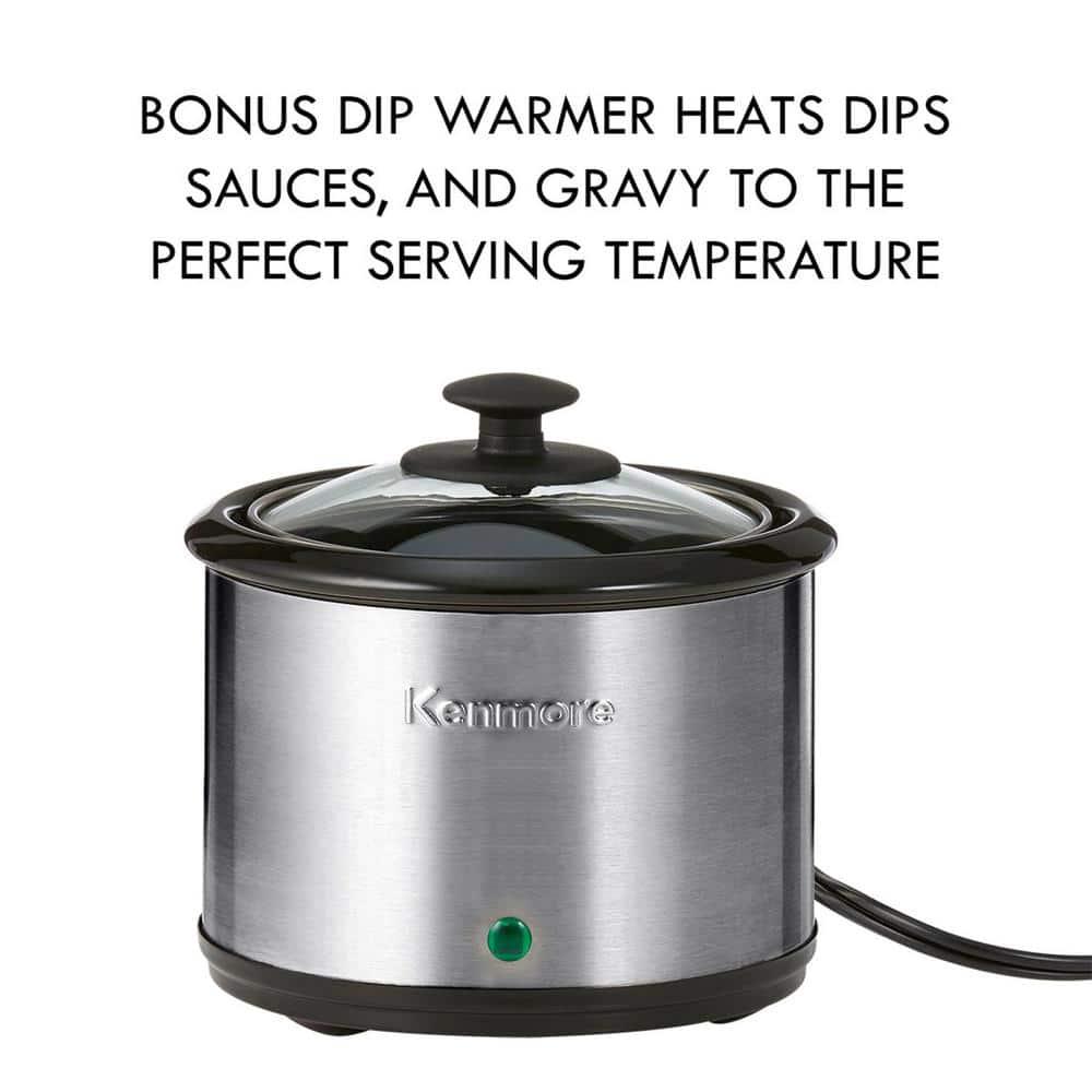 KENMORE 7 qt Black and Stainless Steel Programmable Slow Cooker with Dipper SauceWarmer