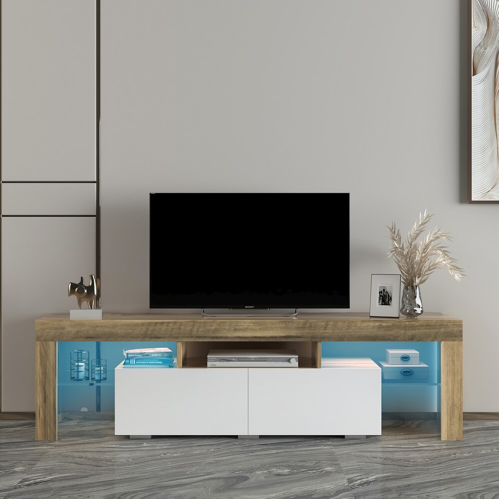 High Glossy TV Stand with RGB Light  2 Drawers and Open Shelves  for Up to 55\