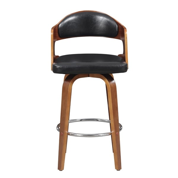 Wood and Faux Leather Mid-Century 27-Inch Swivel Counter Stool