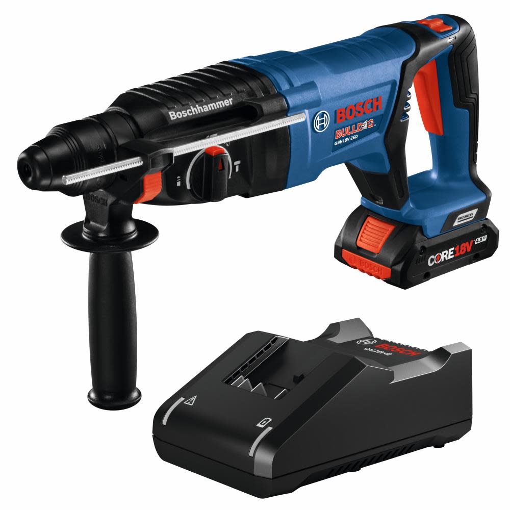 Bosch 18V EC SDS Plus Bulldog 1 in Rotary Hammer Kit with CORE18V 4Ah Compact Battery Factory Reconditioned GBH18V-26DK15-RT from Bosch