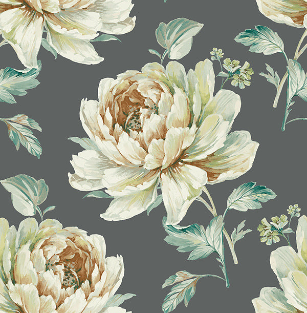 Jarrow Floral Wallpaper in Metallic and Blues by Carl Robinson