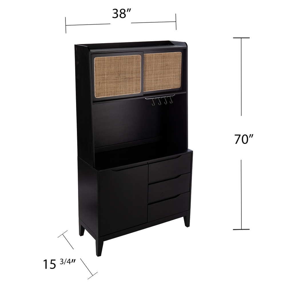 SEI Furniture Transitional Black Wood Rattan Storage Buffet Cabinet