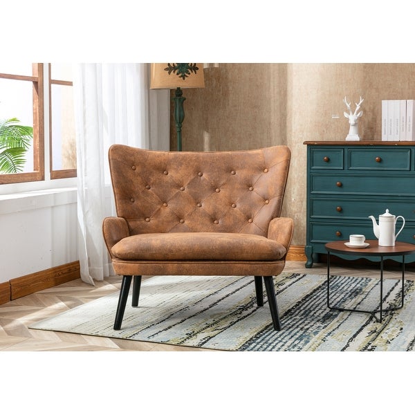 Mid-Century Accent Chair Comfortable Loveseat with High Back and Padded Seat for Cozy Living Room and Bedroom Lounging， Coffee