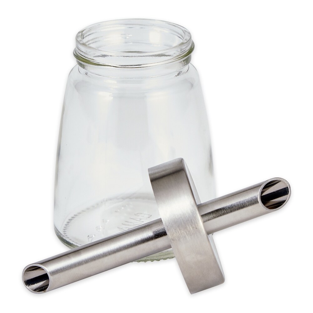 Glass Sugar Dispenser with Pour Spout Stainless Steel Lid   2.5x2.5x5\