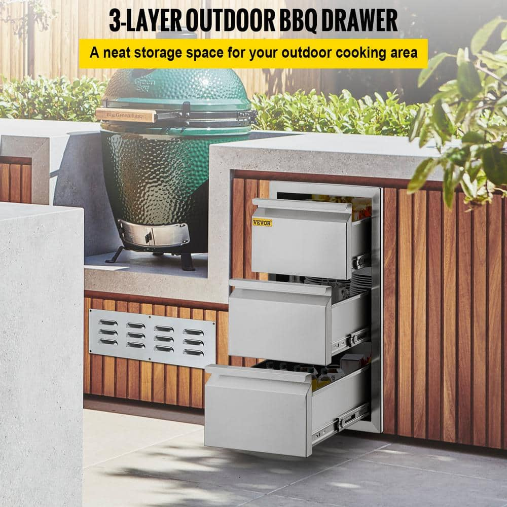 VEVOR 14.7 in. W x 25.4 in. H x 18.7 in. D Outdoor Kitchen Drawers Stainless Steel Box Frame Flush Mount BBQ Access Drawers CTG19.6X26.600001V0