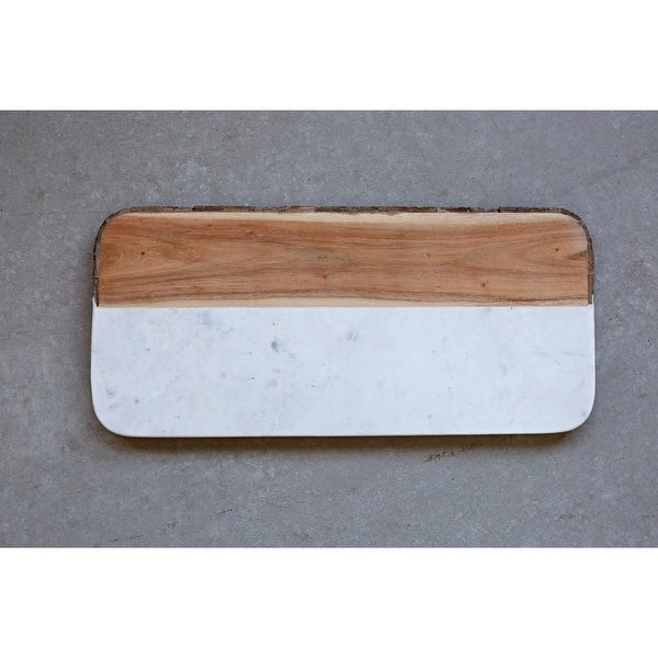 White Marble and Mango Wood Rectangle Cheese Board (Each one will vary)