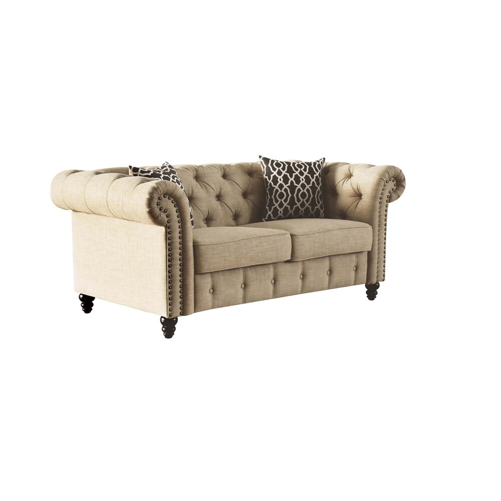 Beige Linen loveseat with 2 Pillows