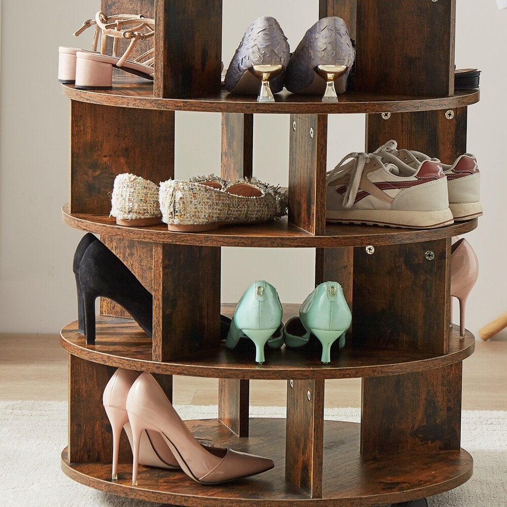 Round Pushable Wooden Shoe Cabinet