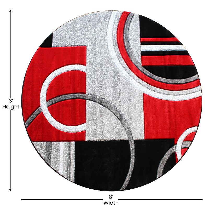 Masada Rugs Masada Rugs Sophia Collection 8'x8' Hand Sculpted Modern Contemporary Round Area Rug in Red， Gray， White and Black