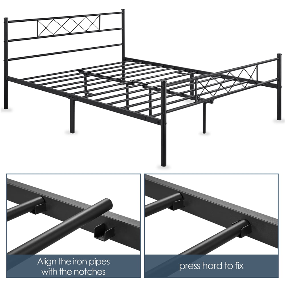 Easyfashion X-Design Metal Platform Queen Bed, Black