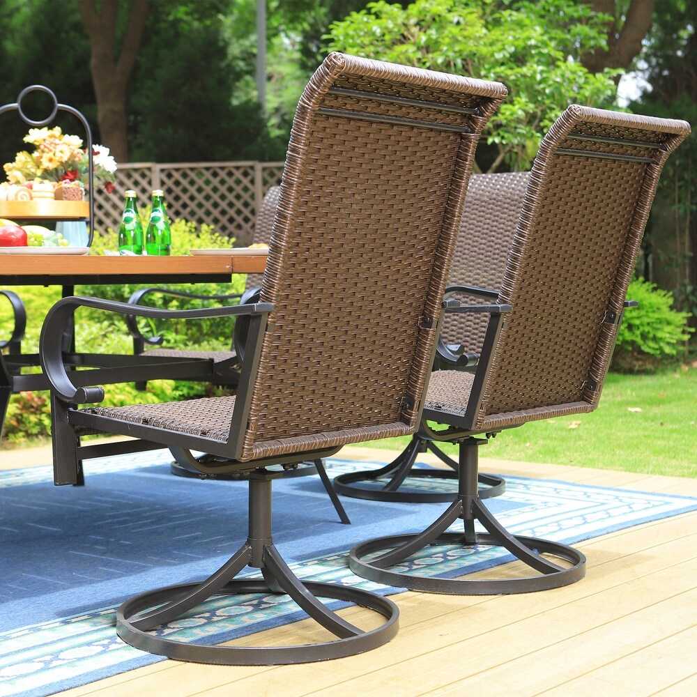 9 Piece Patio Dining Set  60 Inch Square Metal Table and 8 Rattan Dining Chairs