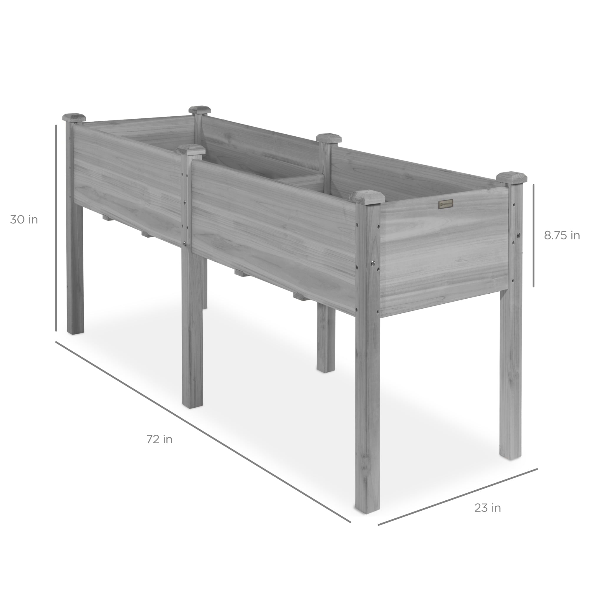 Best Choice Products 72x23x30in Raised Garden Bed, Elevated Wood Planter Box for Patio w/ Divider Panel - Gray