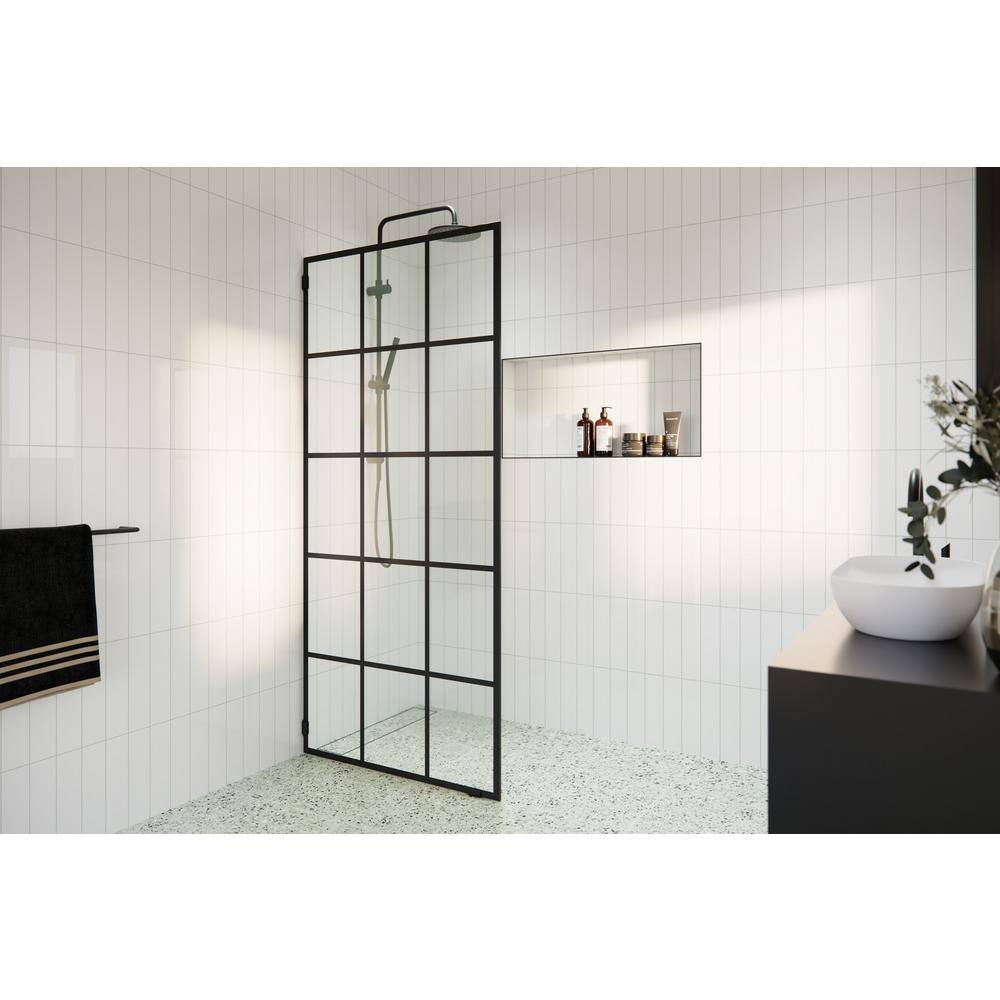 Glass Warehouse French Monture Noir 36 in. W x 78 in. H Fixed Single Panel Frameless Shower Door in Matte Black with Clear Glass GW-FSS-36-MB