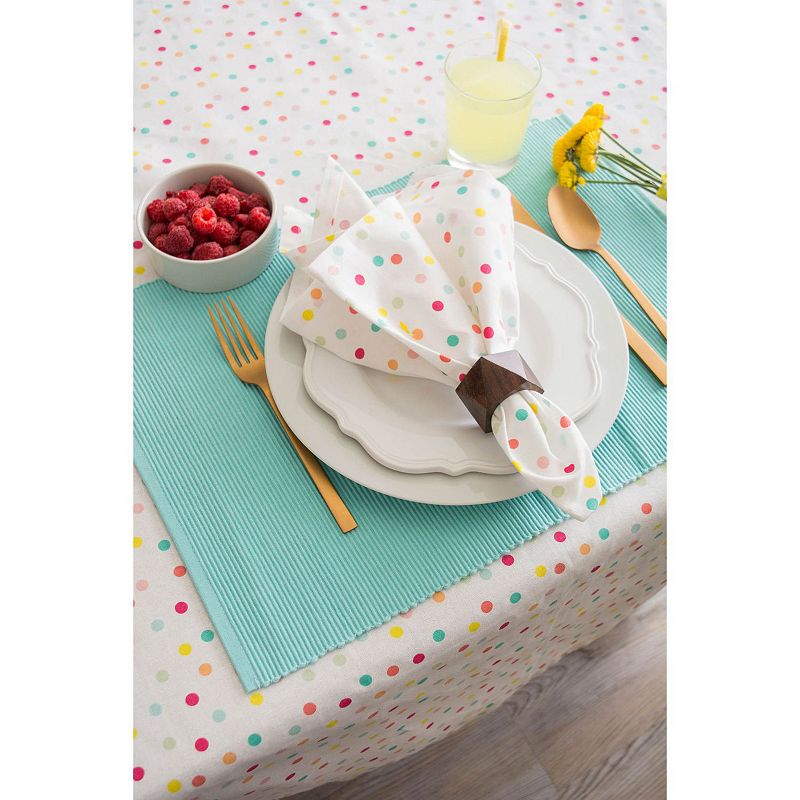 104 Pearl White and Pink Polka Dots Printed Rectangular Tablecloth