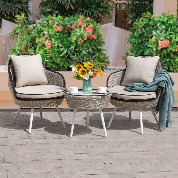 3Piece Bistro Wicker Rattan Outdoor Sets With Cusions