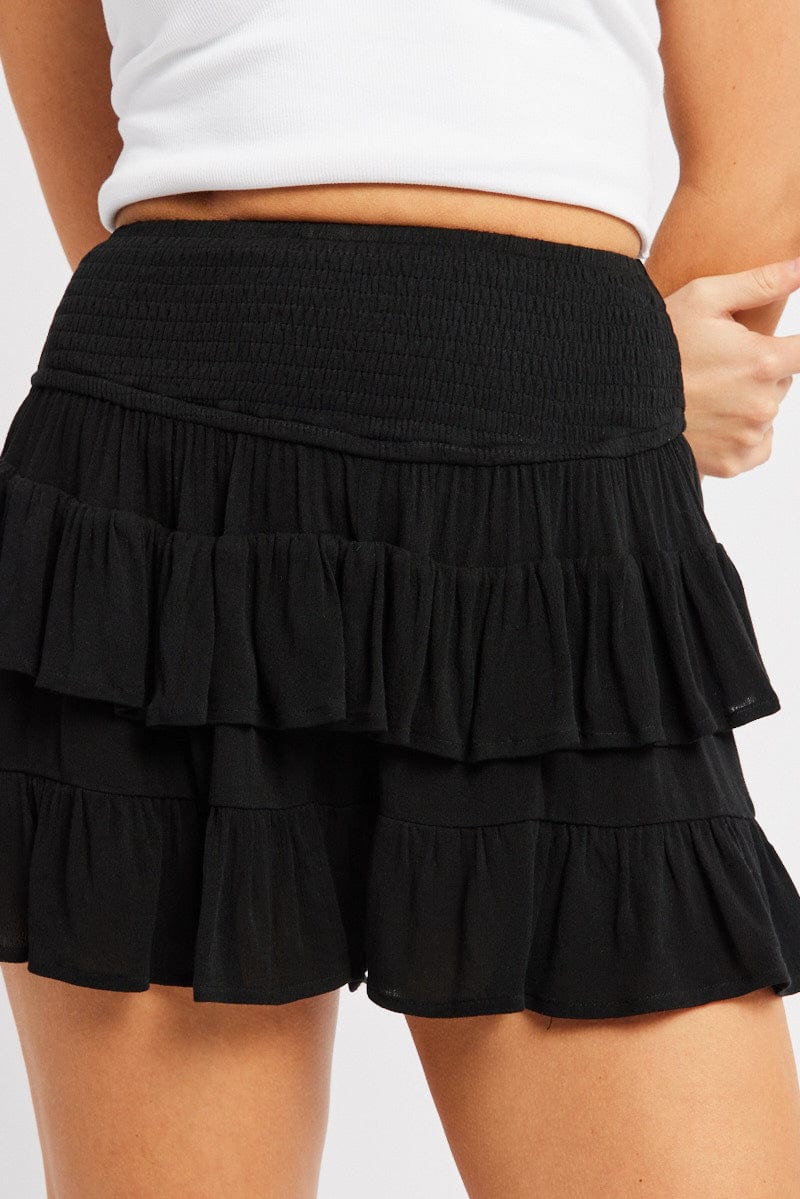 Black Skort Skirt Mini Elasticated Waist