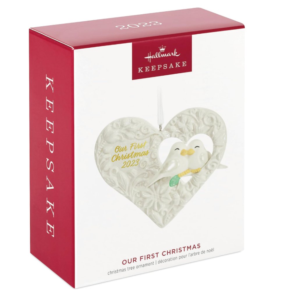 Hallmark  2023 Keepsake Ornament Our First Christmas Birds in Heart, Porcelai