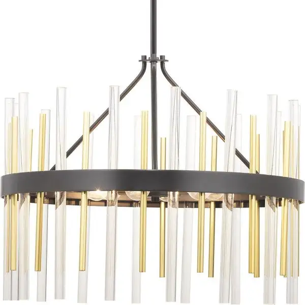 Orrizo Collection 6-Light Matte Black Clear Glass Luxe Chandelier Light - 8.380