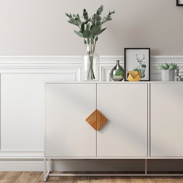 White Wood Entryway Console Table Storage Sideboard with 4-door