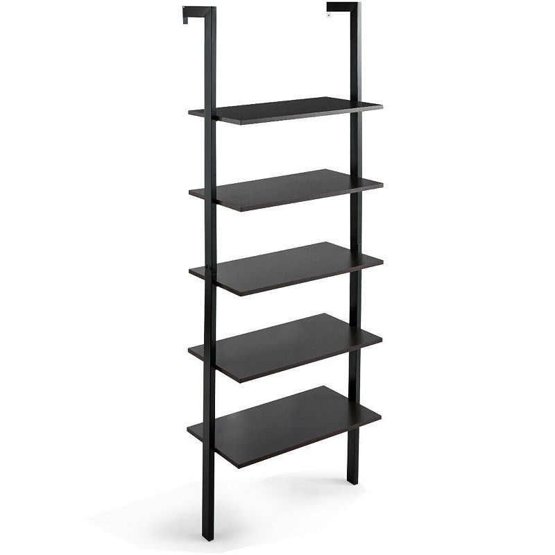 5-Tier Wood Look Ladder Shelf with Metal Frame for Home